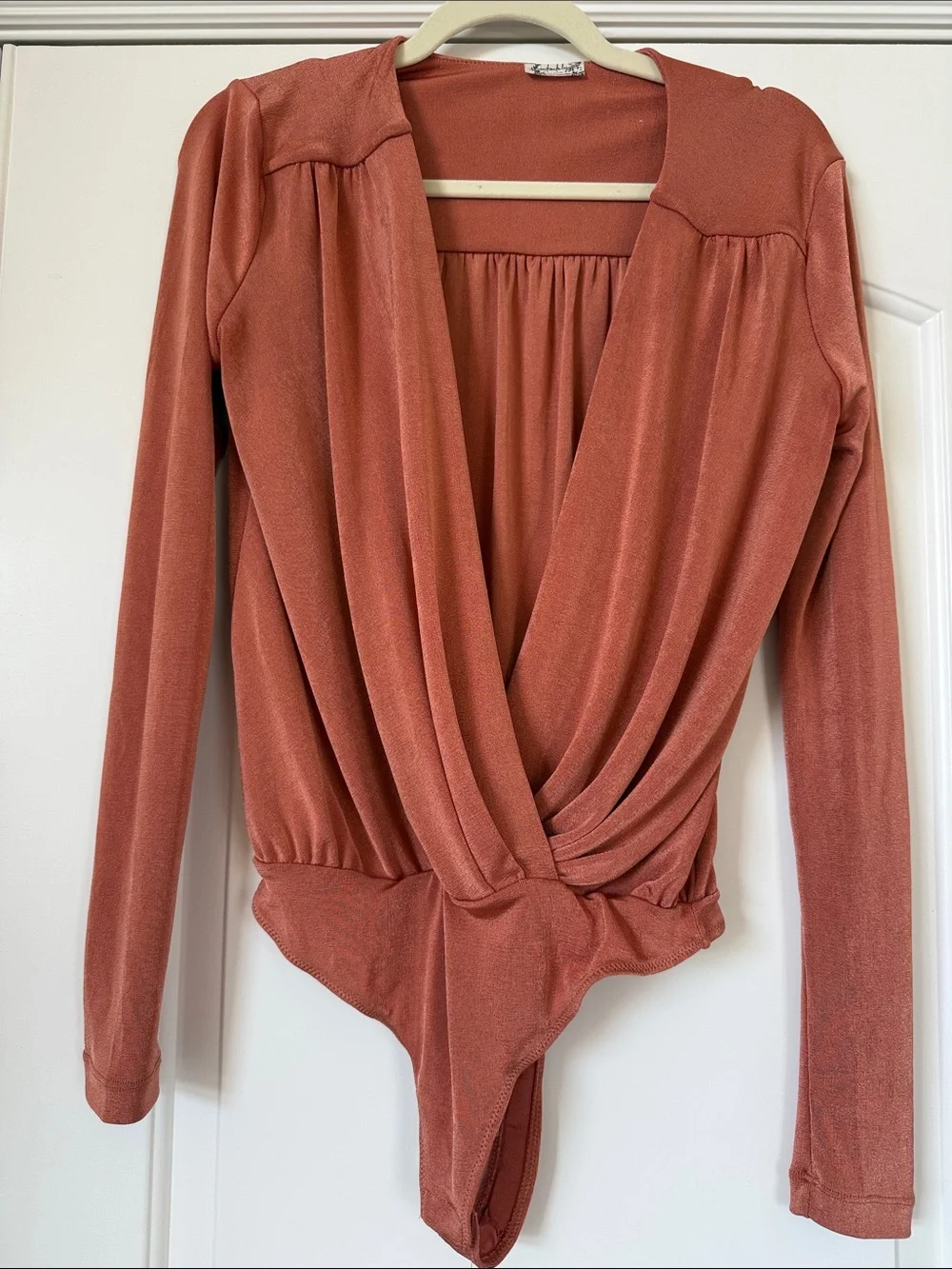 Free People Rust Terracotta Wrap-Front Long Sleeve Bodysuit